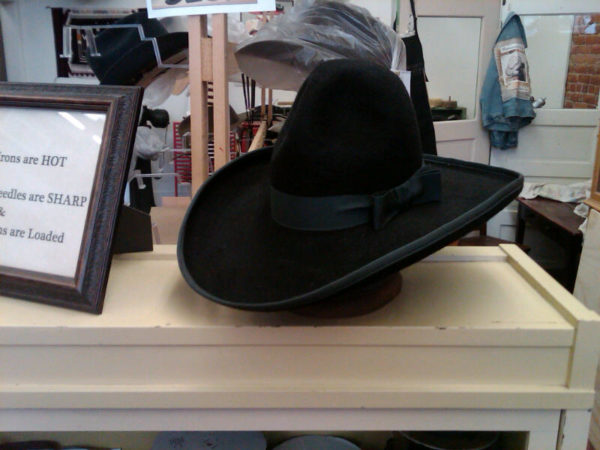 Example of hat made for the EuroDisney, Baffalo Bill Wild West Show performers. Show located outside Paris, France. Continuation of show started by Buffalo Bill around 1864.